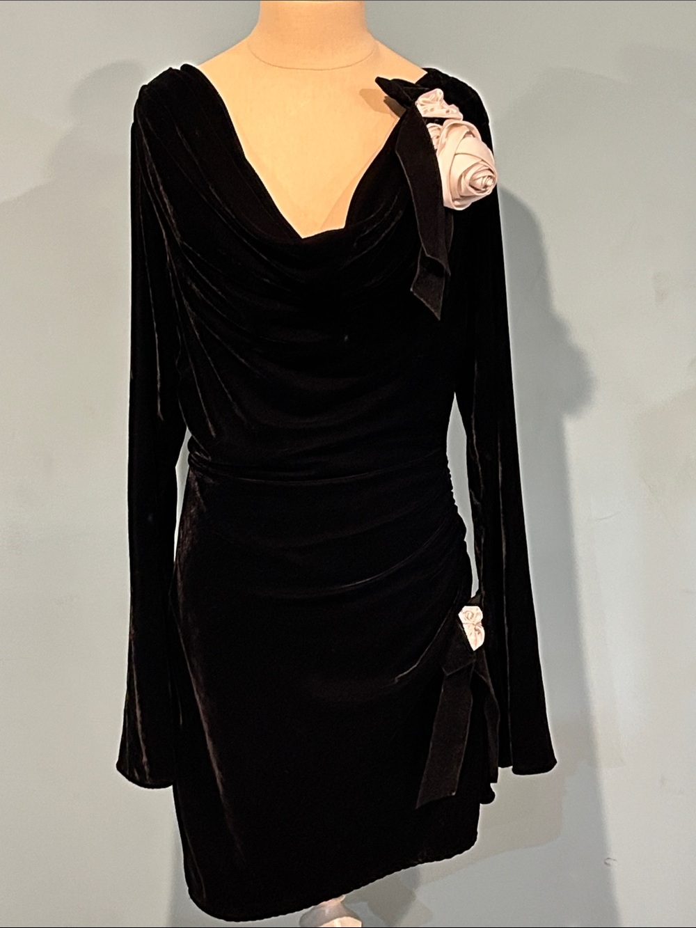 For Love & Lemons Tamera Mini Dress size Medium Black Velvet Rosettes